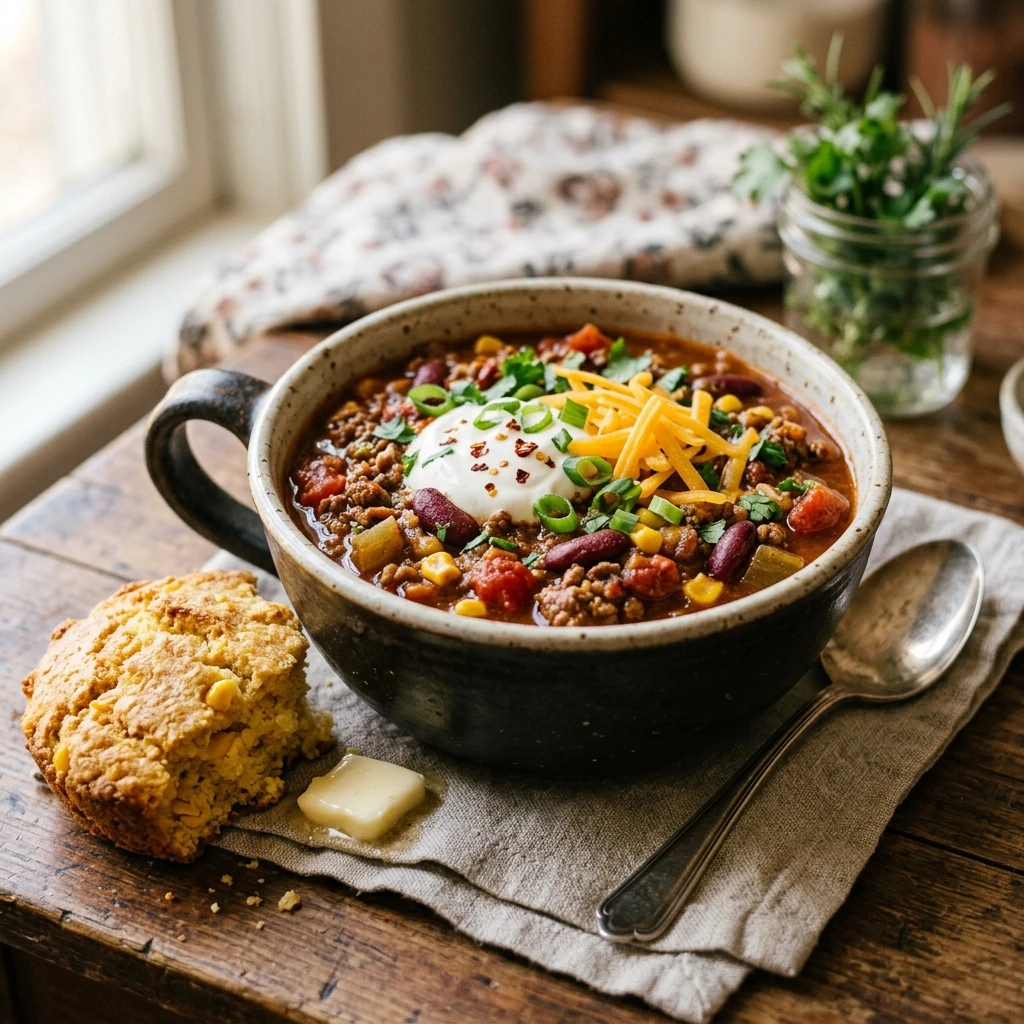 Easy Beef Chili With Cornbread