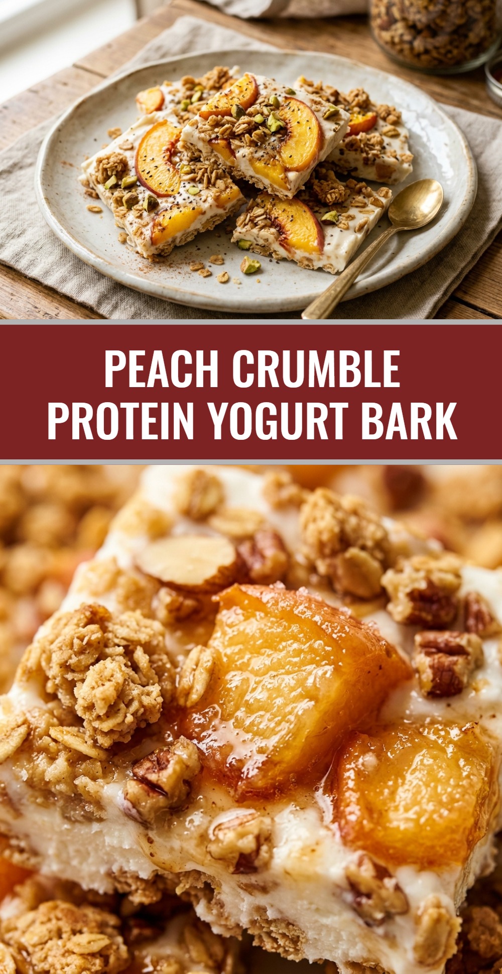 Peach Crumble Protein Yogurt Bark