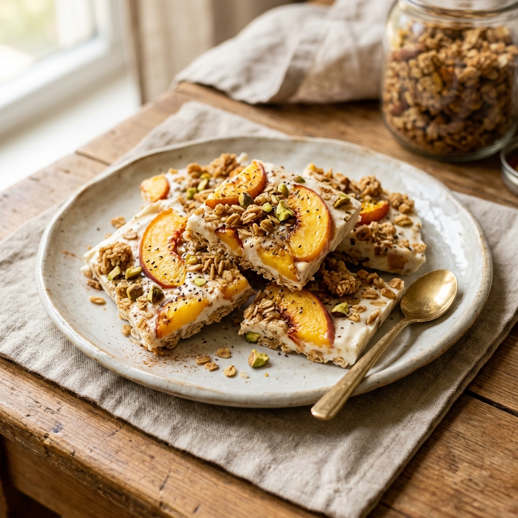 Peach Crumble Protein Yogurt Bark
